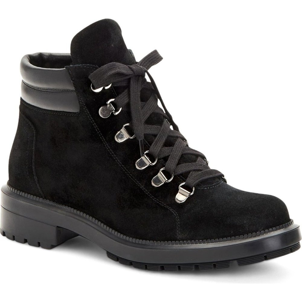 $600 Aquatalia Liviana Hiker Boot BLACK WEATHERPROOF SUEDE ZIP LACE 9 (PA21)